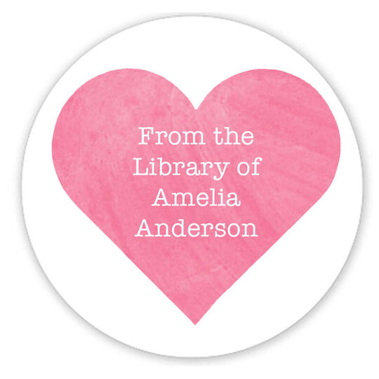 Pink Watercolor Heart Library Round Stickers